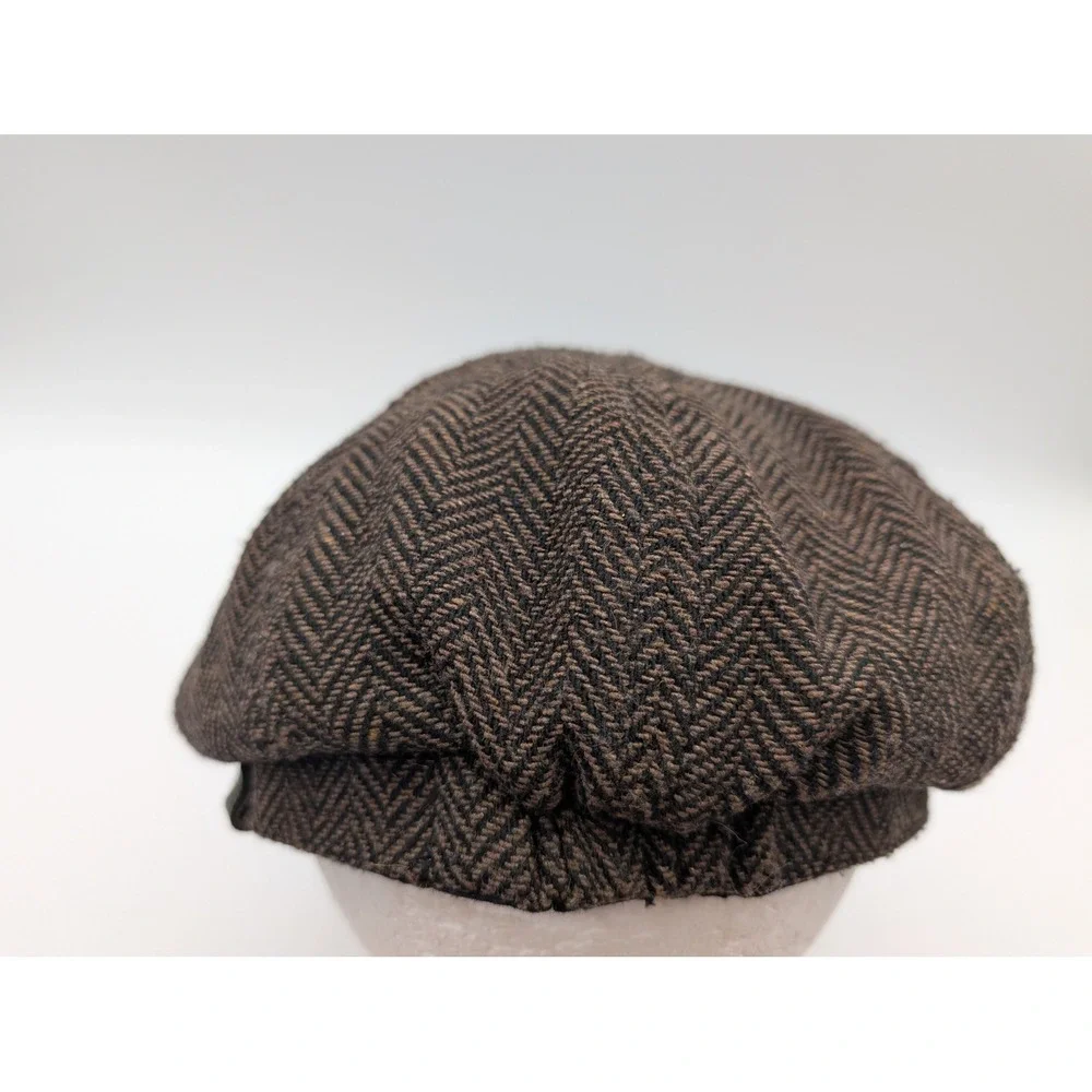 Basic Blues Brown Herringbone Newsboy Cap Flat Hat Size 60